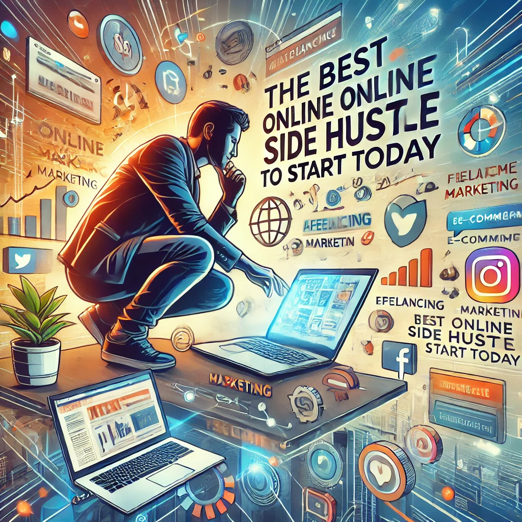 DALL·E 2025-02-16 04.18.35 - A creative and professional image representing the concept of the best online side hustles to start today. The image should show a person working on a